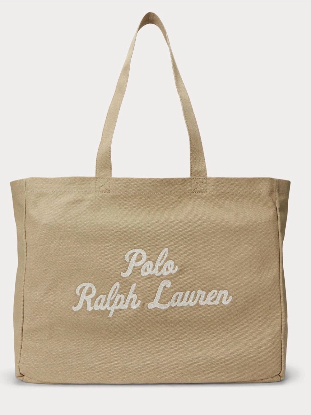 Polo Ralph Lauren CLASSIC TAN Cotton Chain Stitch Embroidered Canvas Tote Bag
